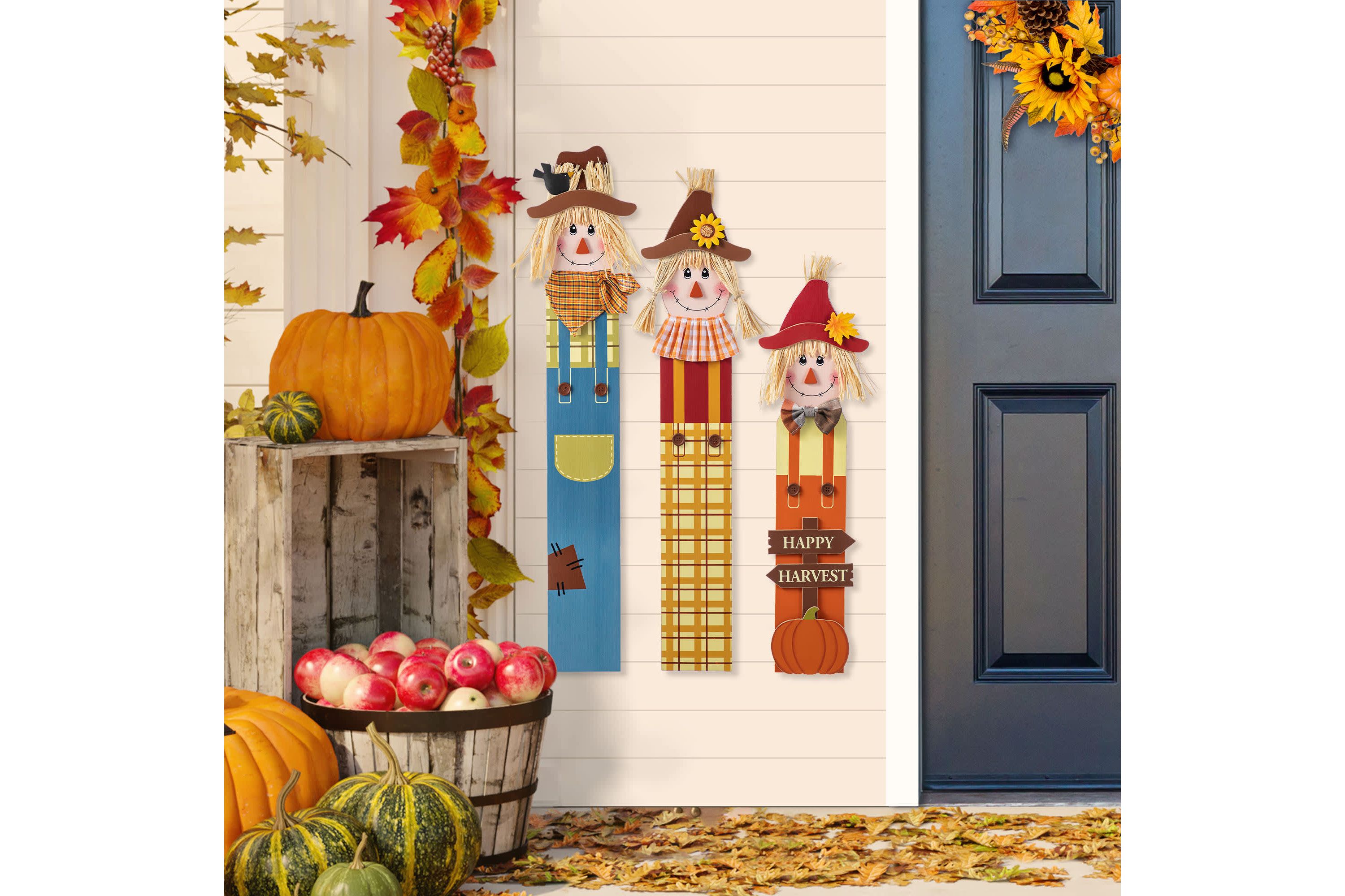 36"H Fall S/3 Wood Sacrecrow Family Porch Decor, Two Function (S/3 or Single Piece)