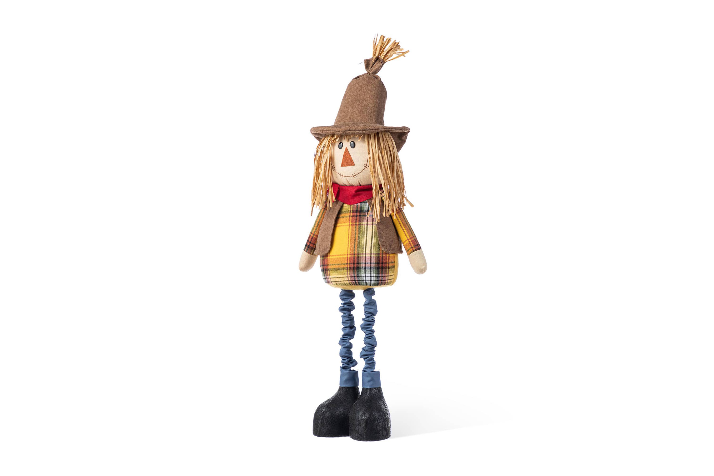 33-38"H Fall Fabric Scarecrow Porch Decor With Telescoping Legs