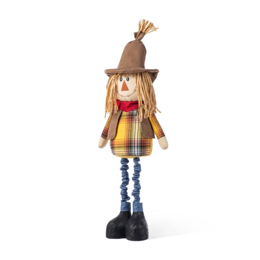 33-38"H Fall Fabric Scarecrow Porch Decor With Telescoping Legs