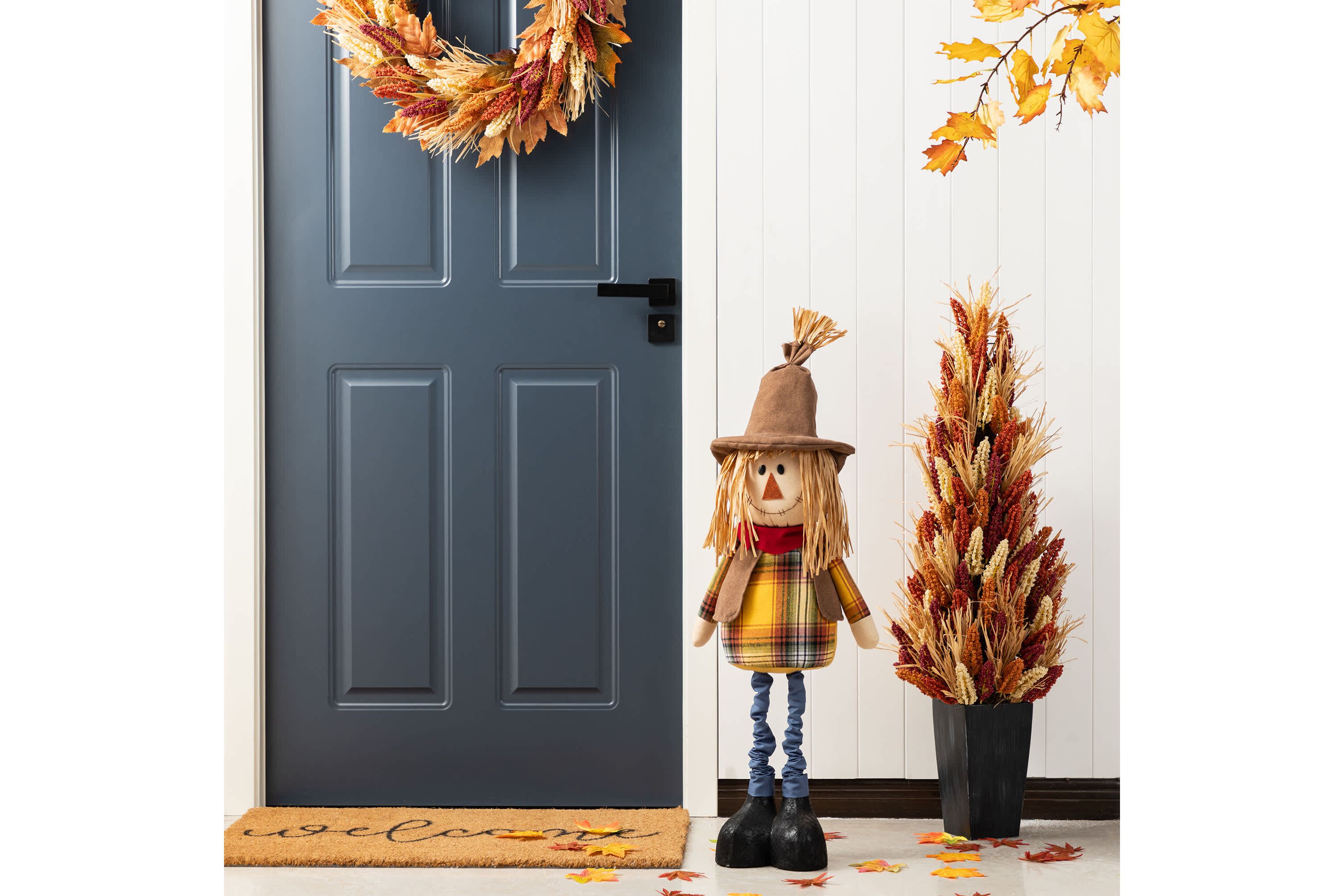 33-38"H Fall Fabric Scarecrow Porch Decor With Telescoping Legs