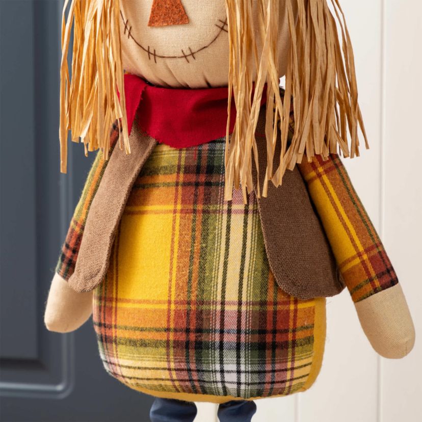 33-38"H Fall Fabric Scarecrow Porch Decor With Telescoping Legs