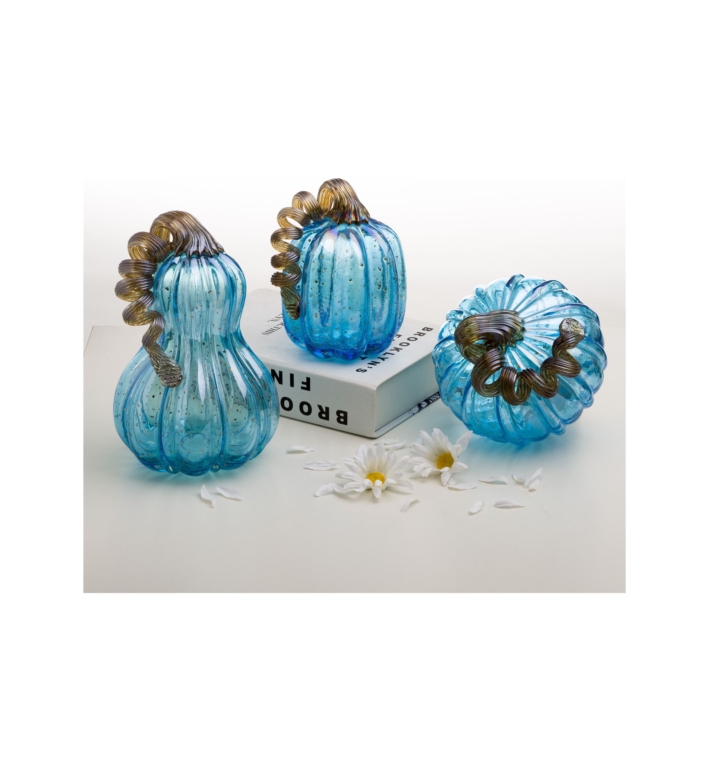 Blue Glass Pumpkin Set 