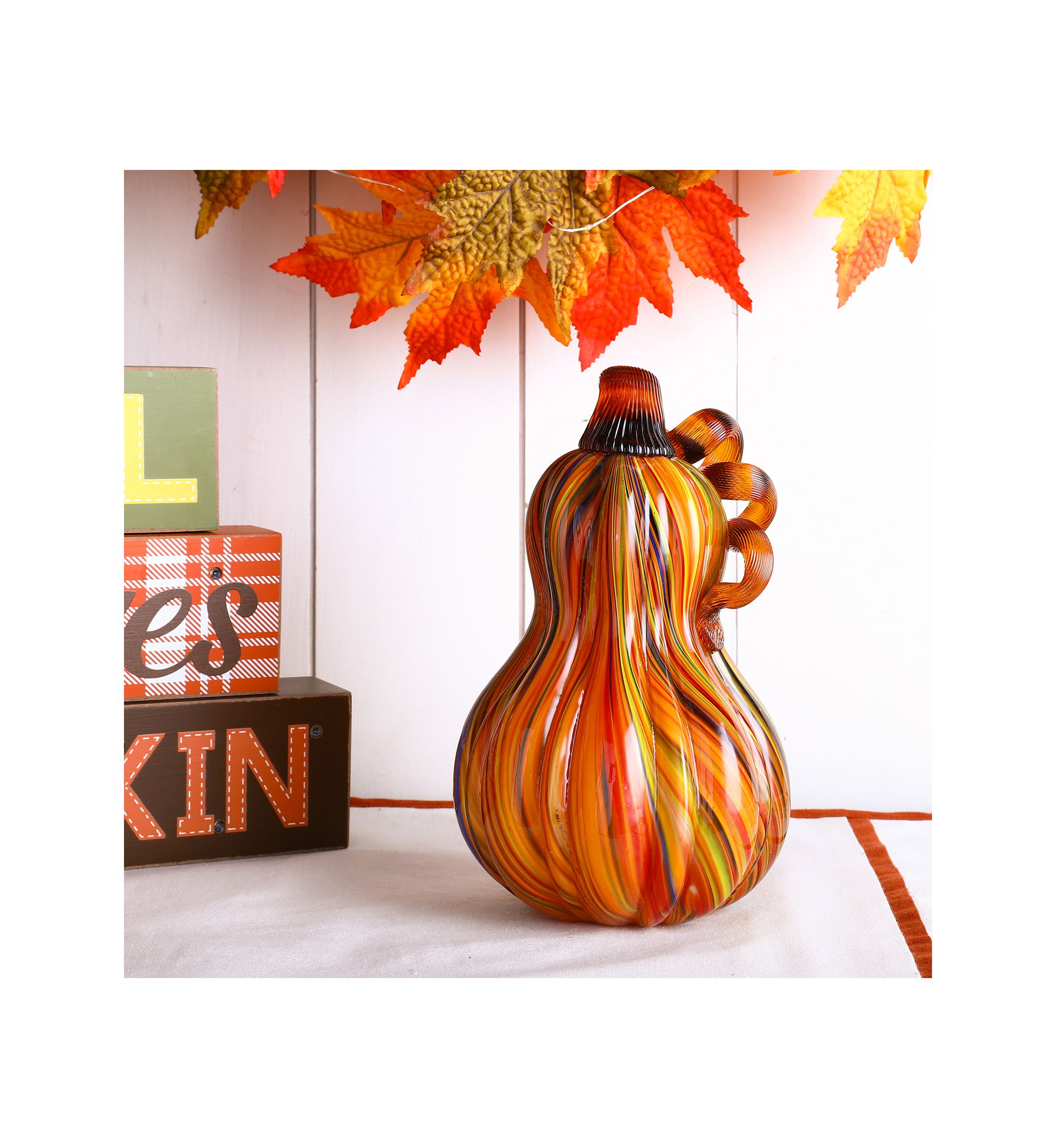 Multi Striped Glass Pumpkin & Gourd