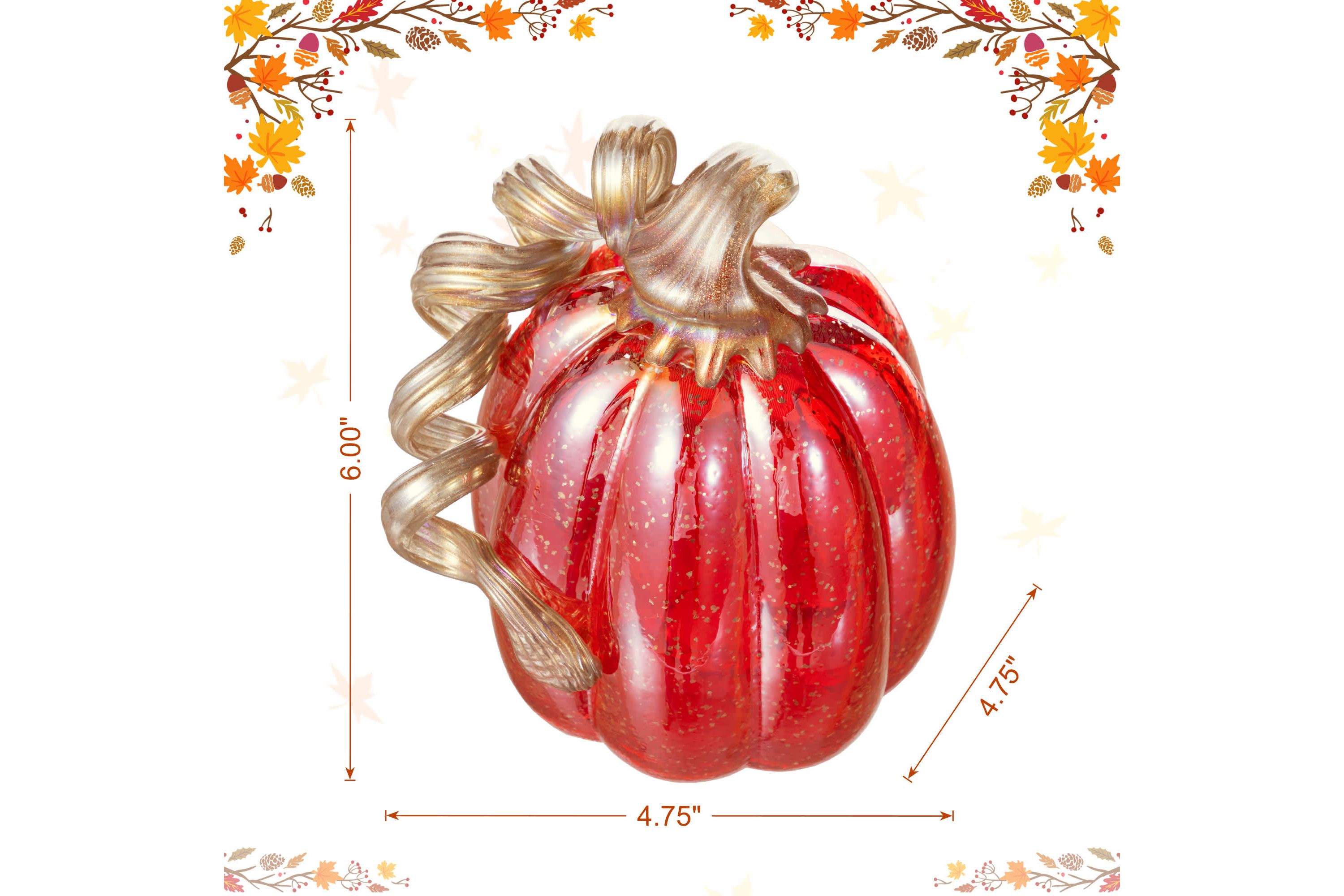 6"H Fall Red Glass Pumpkin with Glitter