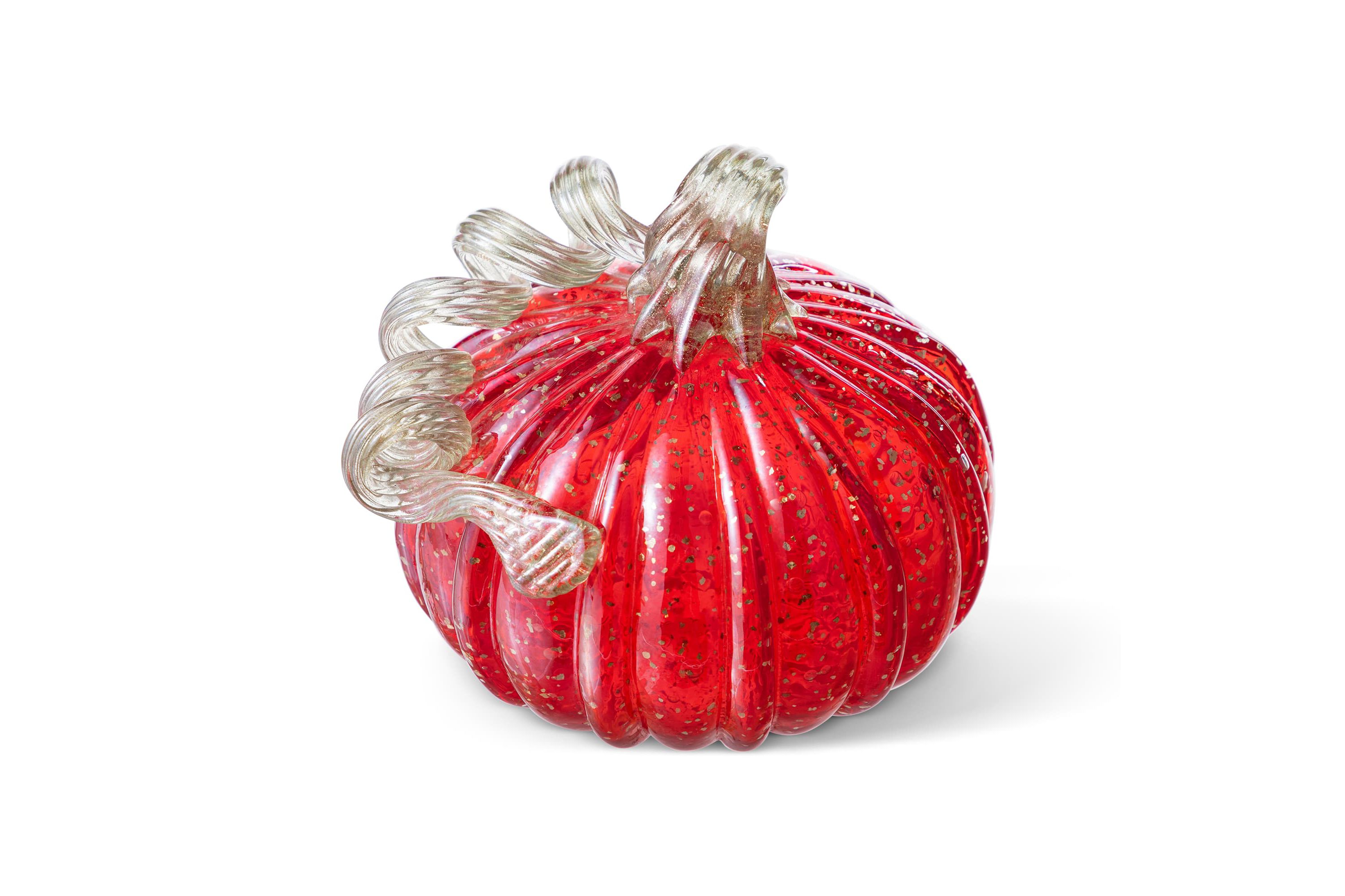 6"D Fall Red Glass Pumpkin with Glitter