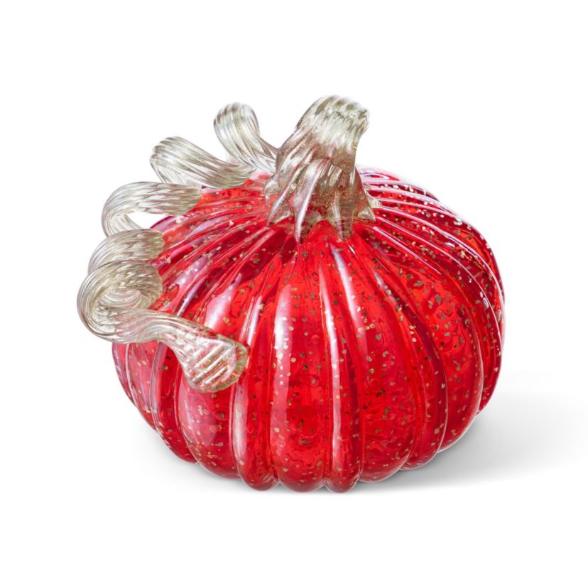 6"D Fall Red Glass Pumpkin with Glitter