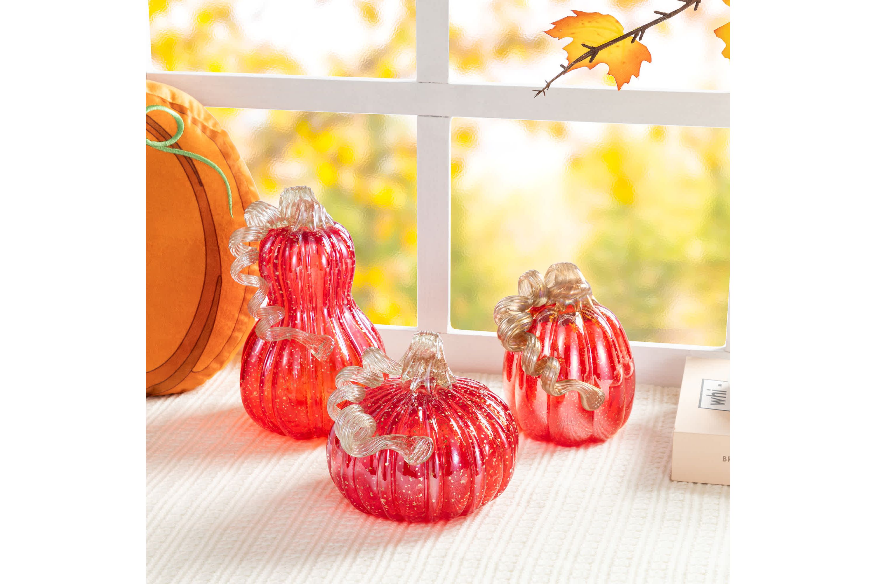 6"D Fall Red Glass Pumpkin with Glitter