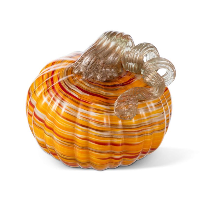 6"D Fall Multi Stripes Glass Pumpkin
