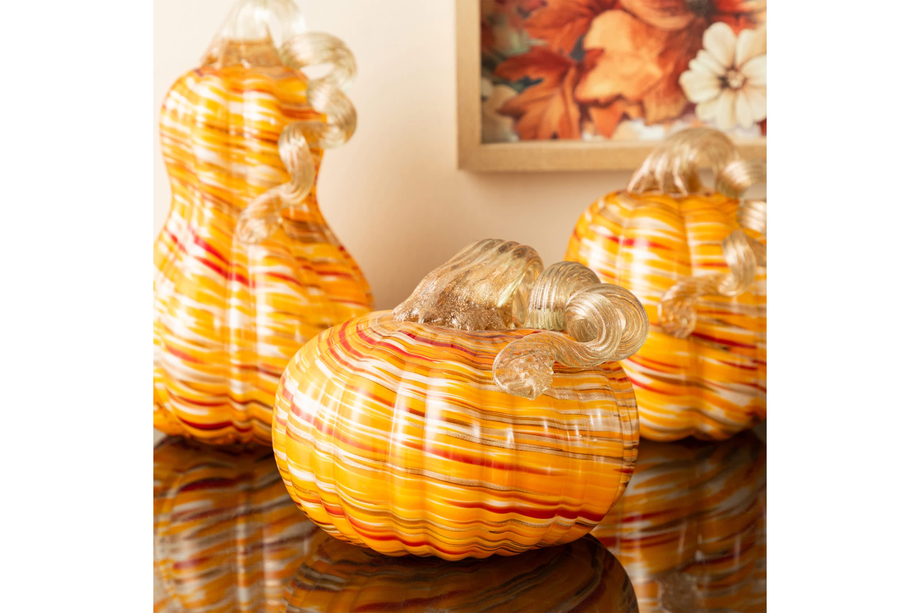6"D Fall Multi Stripes Glass Pumpkin