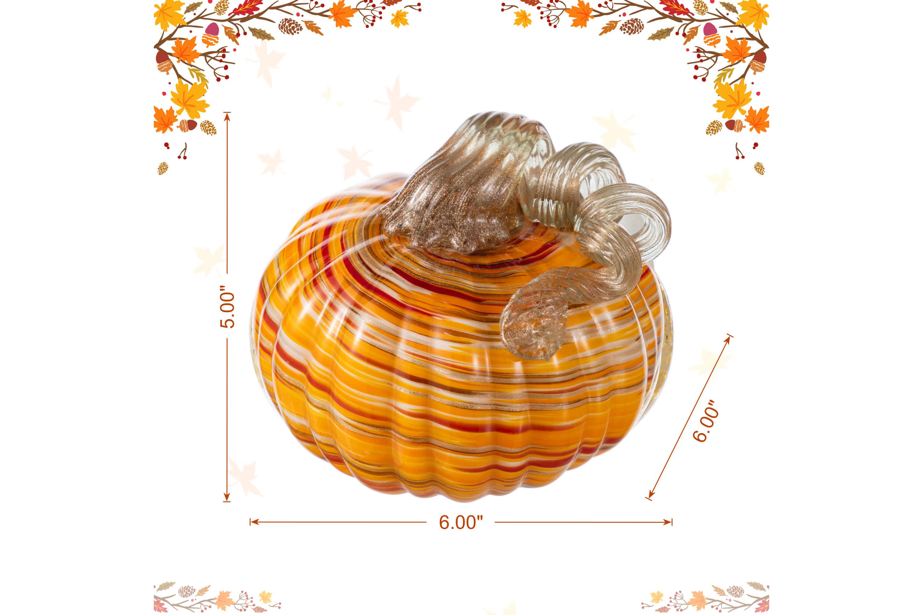 6"D Fall Multi Stripes Glass Pumpkin