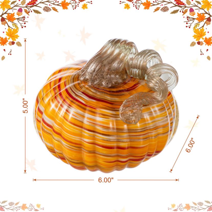 6"D Fall Multi Stripes Glass Pumpkin