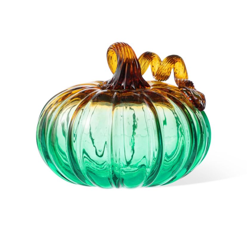 5.75"D  Gradient Turquoise Glass Pumpkin
