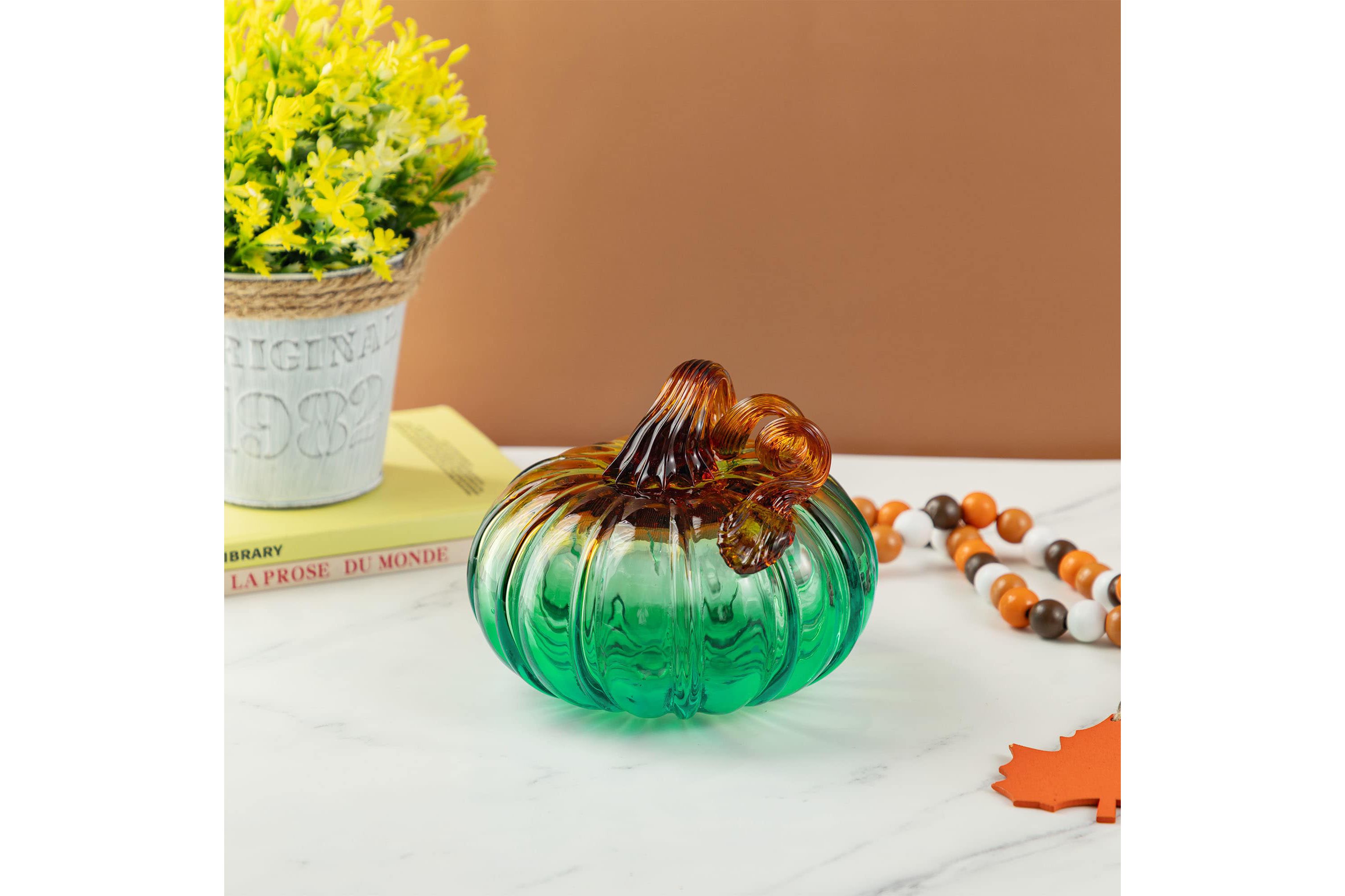 5.75"D  Gradient Turquoise Glass Pumpkin