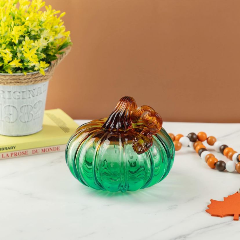 5.75"D  Gradient Turquoise Glass Pumpkin