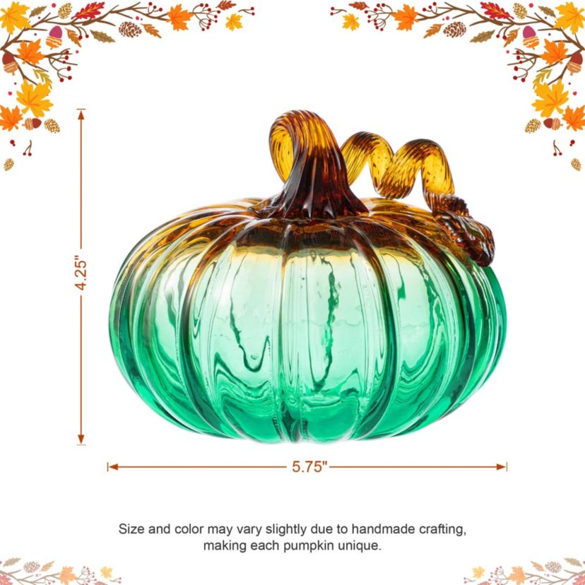 5.75"D  Gradient Turquoise Glass Pumpkin