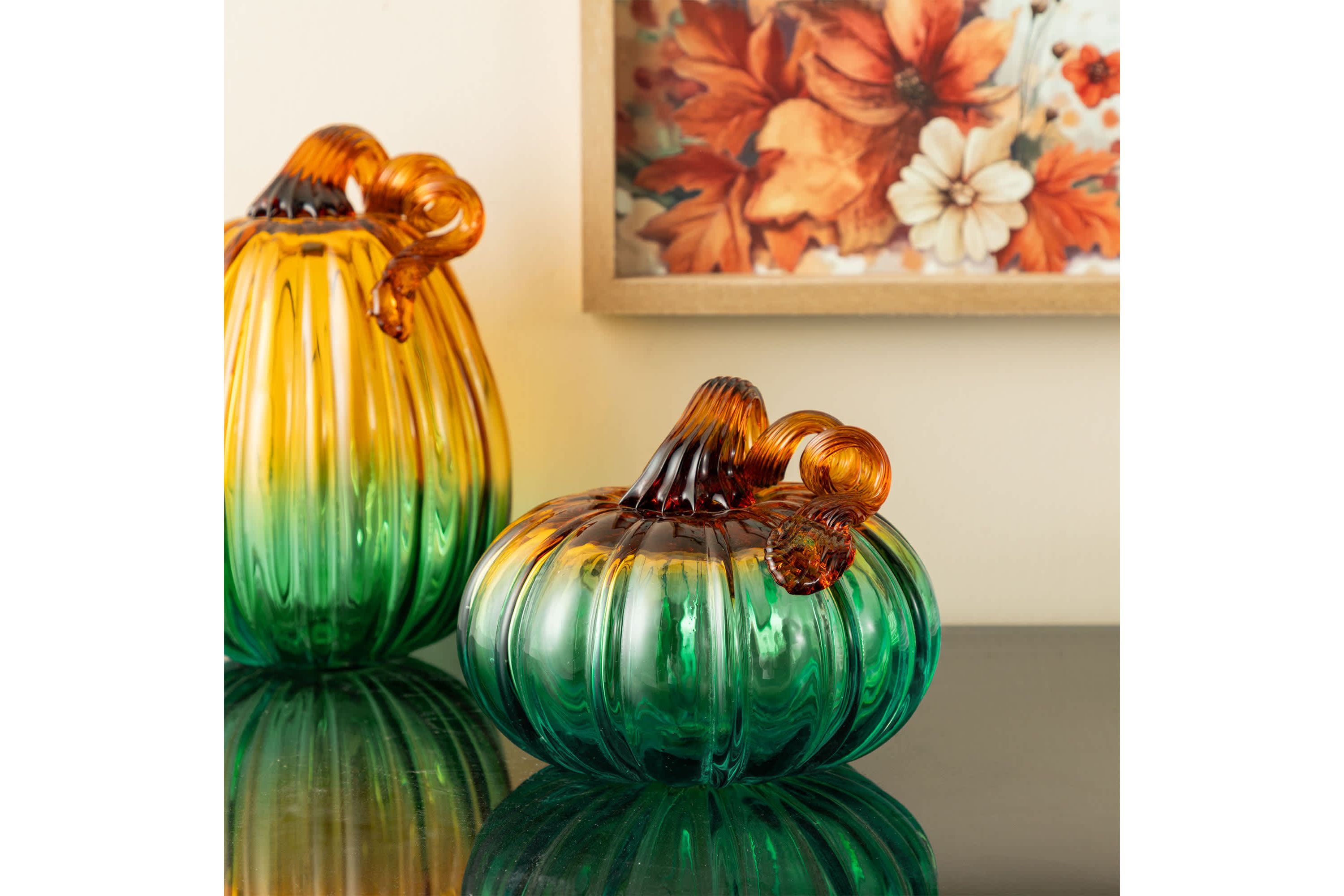 5.75"D  Gradient Turquoise Glass Pumpkin