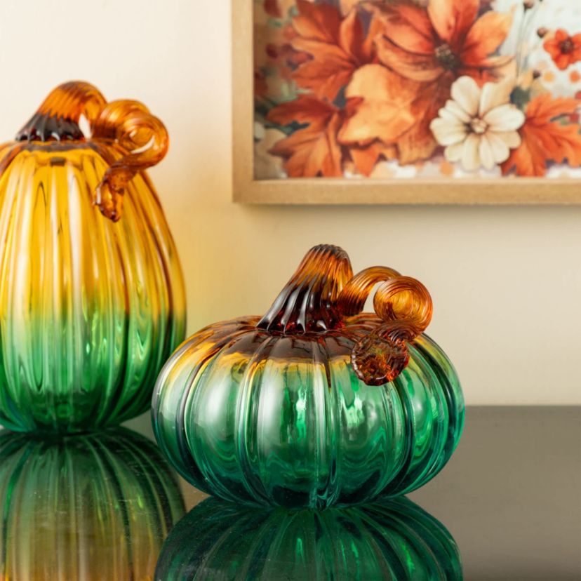 5.75"D  Gradient Turquoise Glass Pumpkin