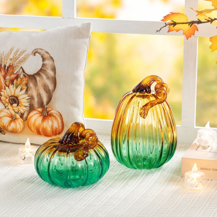 5.75"D  Gradient Turquoise Glass Pumpkin