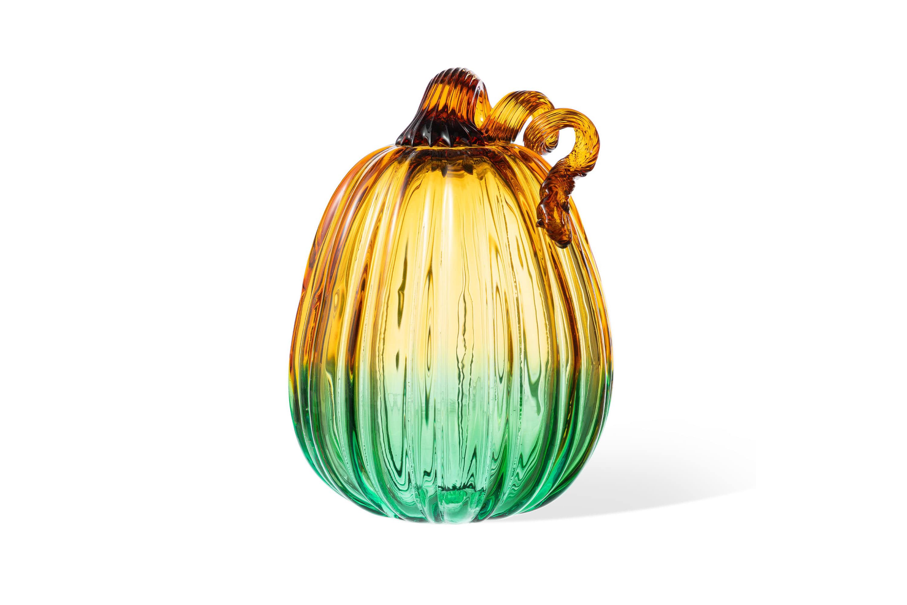 7"H Gradient Turquoise Glass Pumpkin