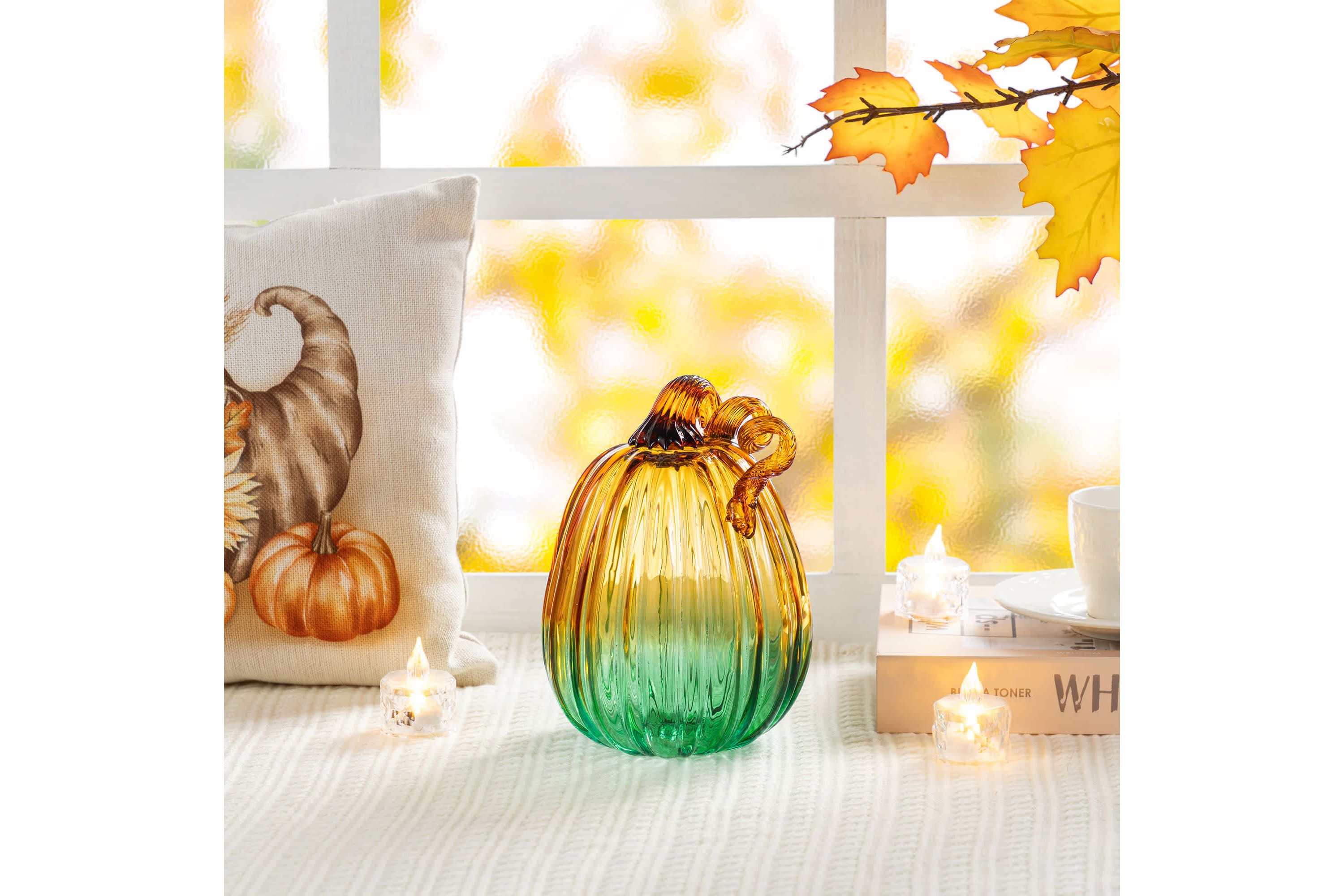 7"H Gradient Turquoise Glass Pumpkin