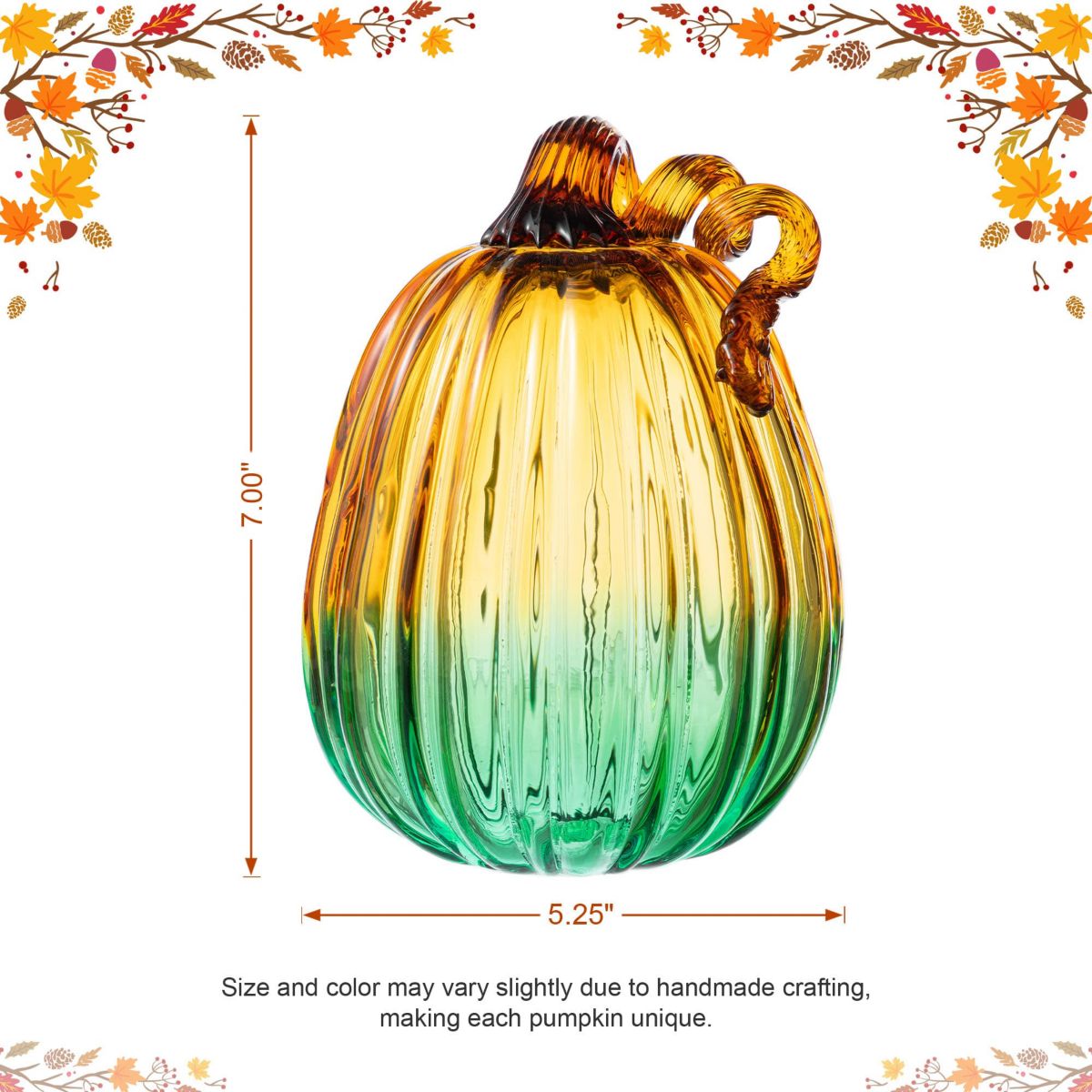 7"H Gradient Turquoise Glass Pumpkin