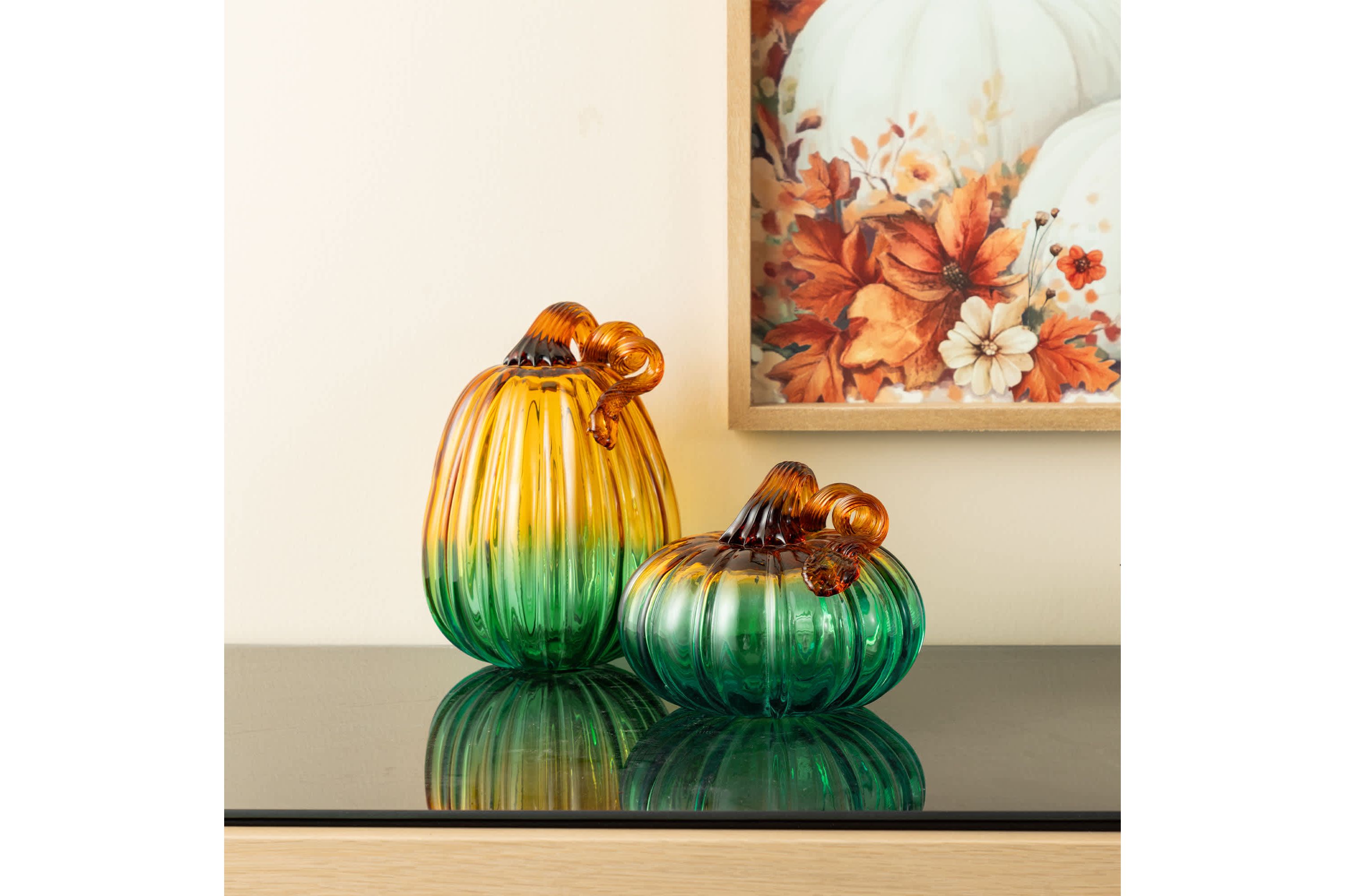 7"H Gradient Turquoise Glass Pumpkin