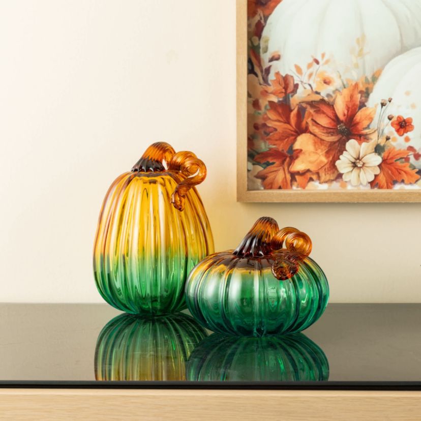 7"H Gradient Turquoise Glass Pumpkin