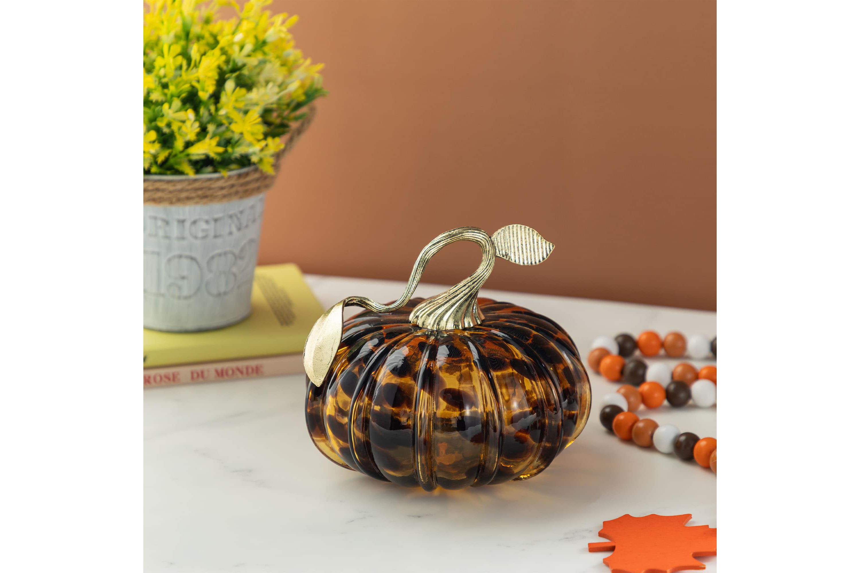 5.50"D Amber Dots Glass Pumpkin
