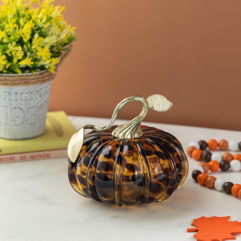 5.50"D Amber Dots Glass Pumpkin