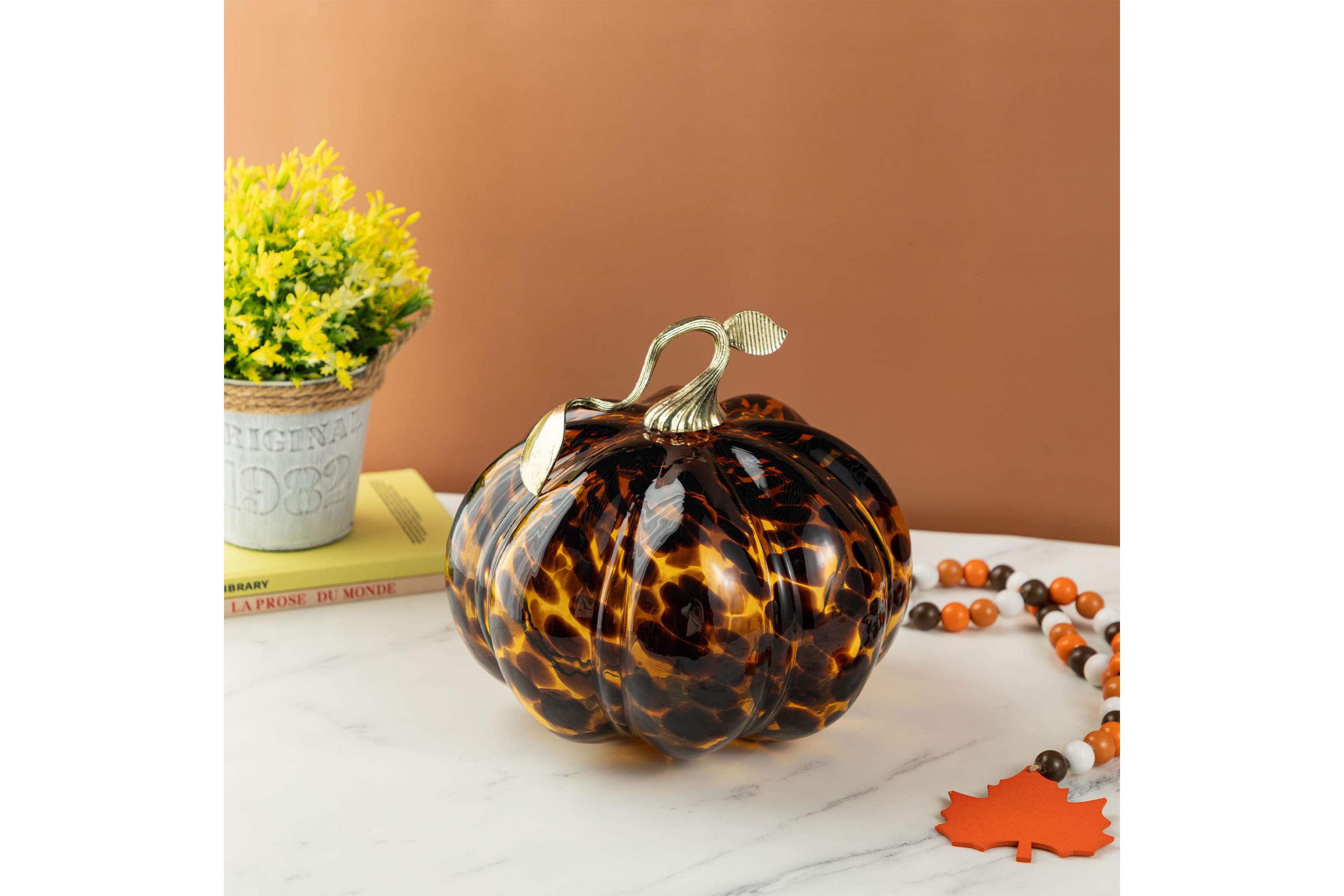 9.5"D Amber Dots Glass Pumpkin