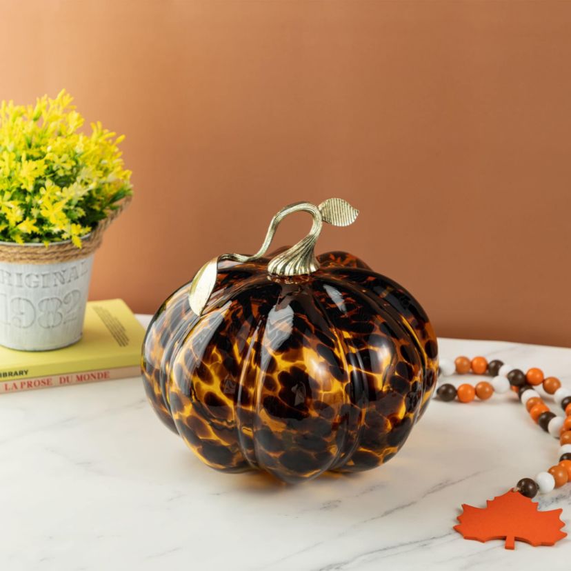 9.5"D Amber Dots Glass Pumpkin