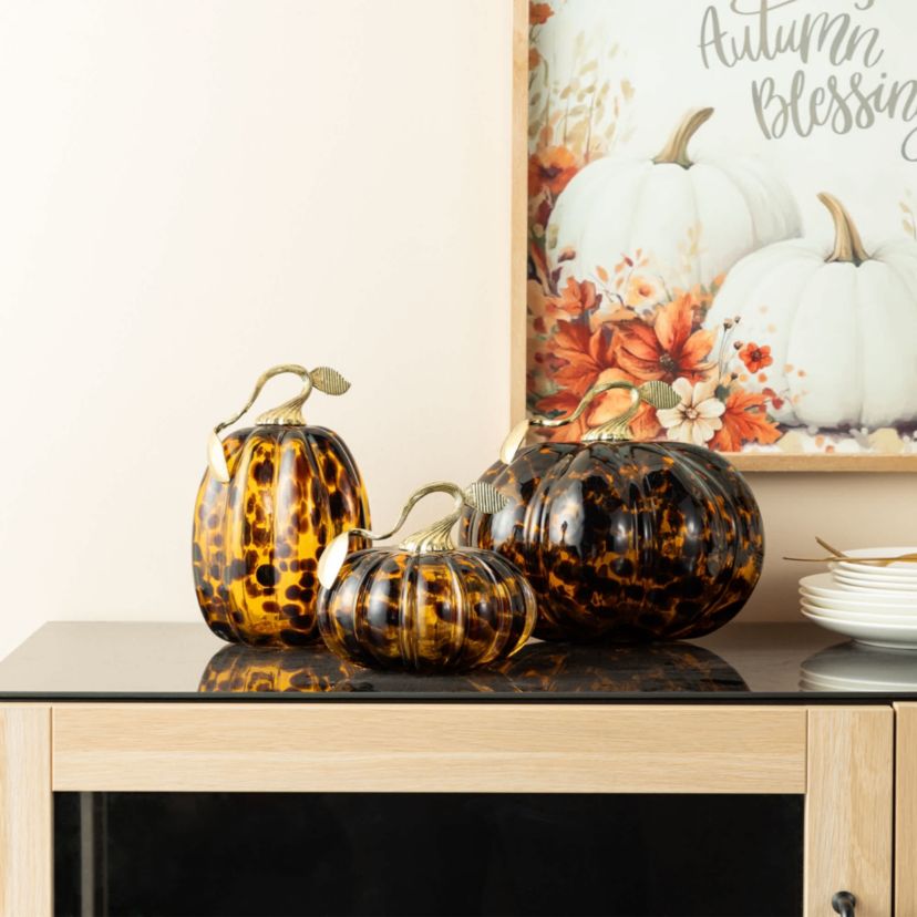 9.5"D Amber Dots Glass Pumpkin
