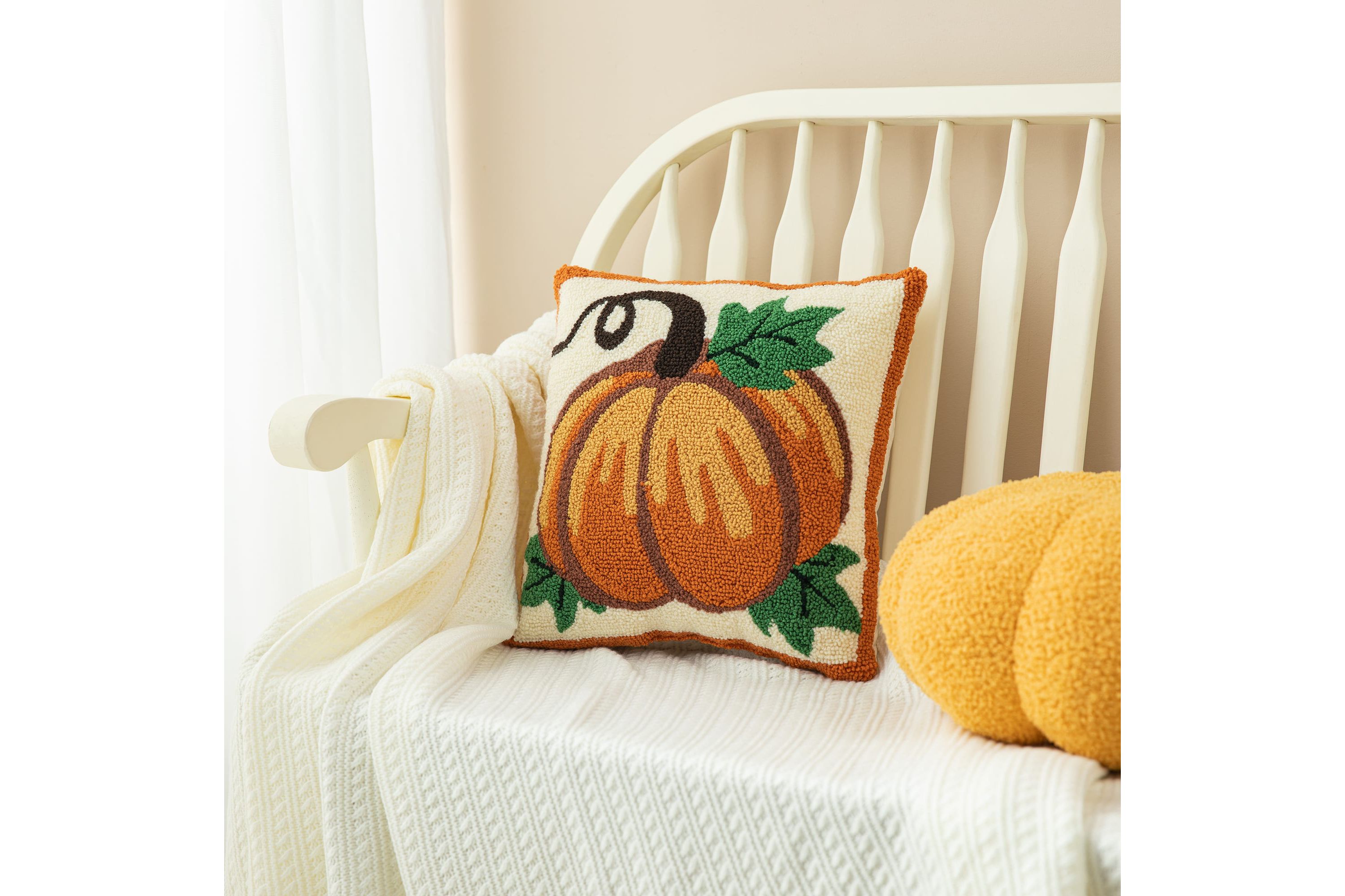 14H Fall Hooked Pumpkin  Pillow