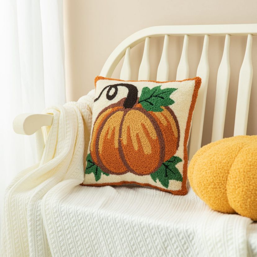14H Fall Hooked Pumpkin  Pillow