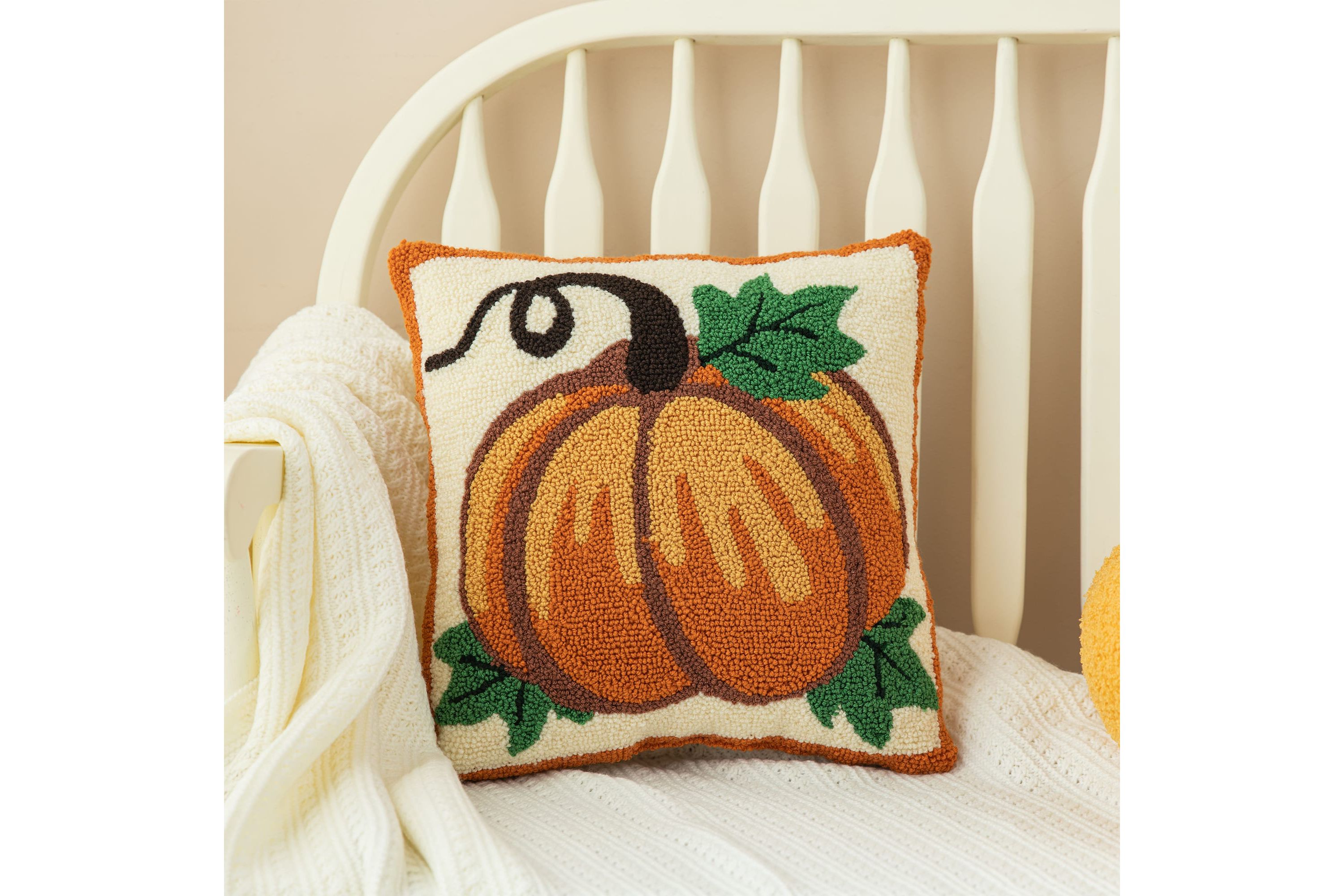 14H Fall Hooked Pumpkin  Pillow