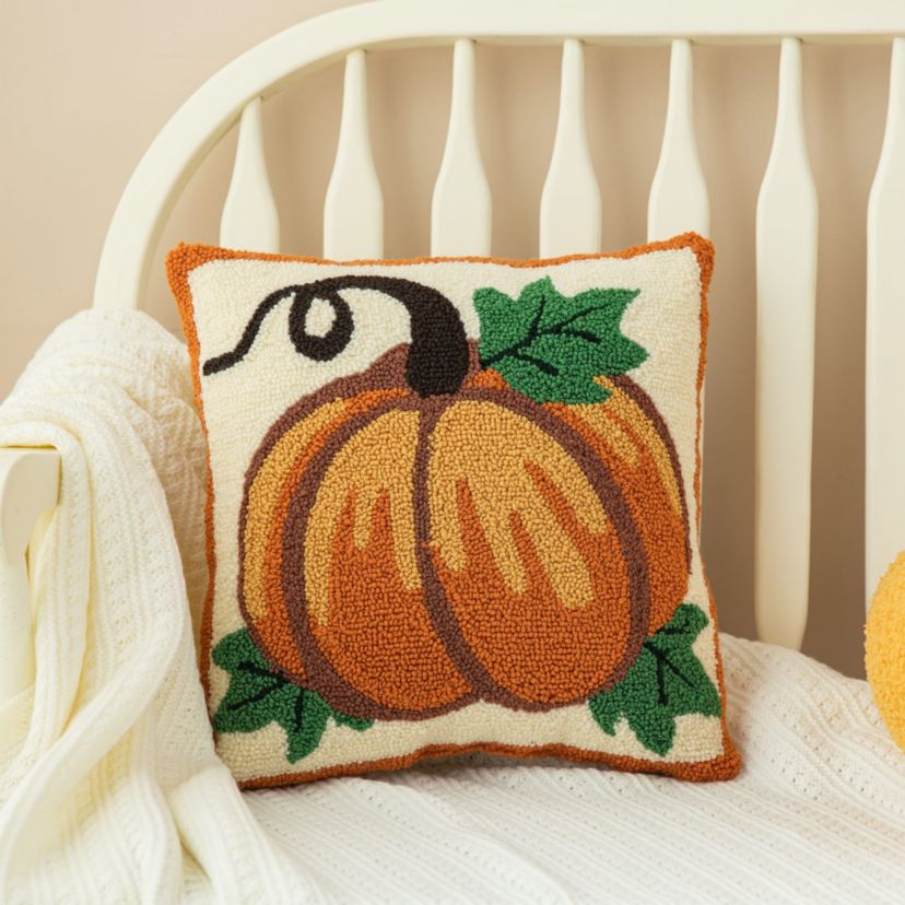14H Fall Hooked Pumpkin  Pillow