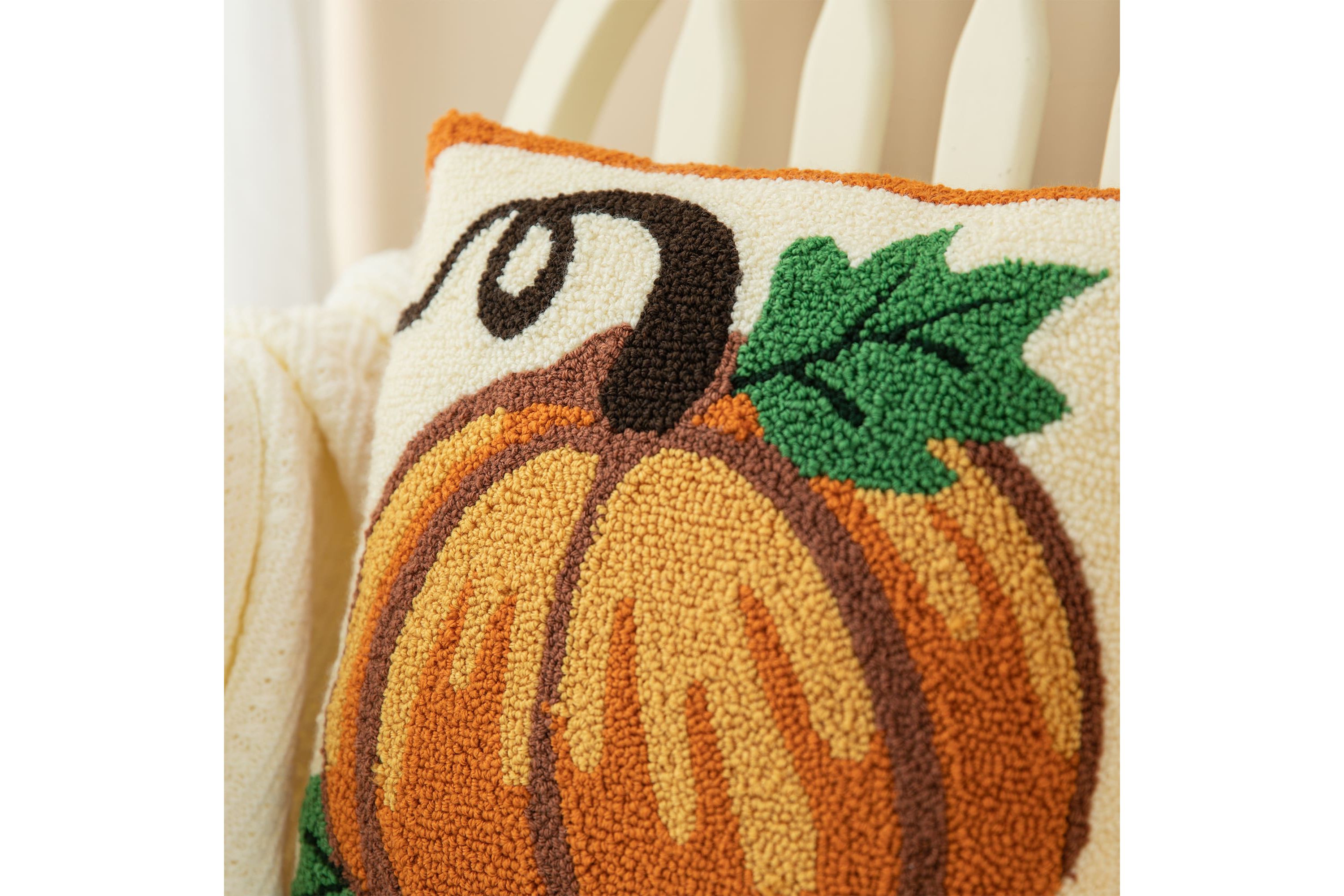 14H Fall Hooked Pumpkin  Pillow