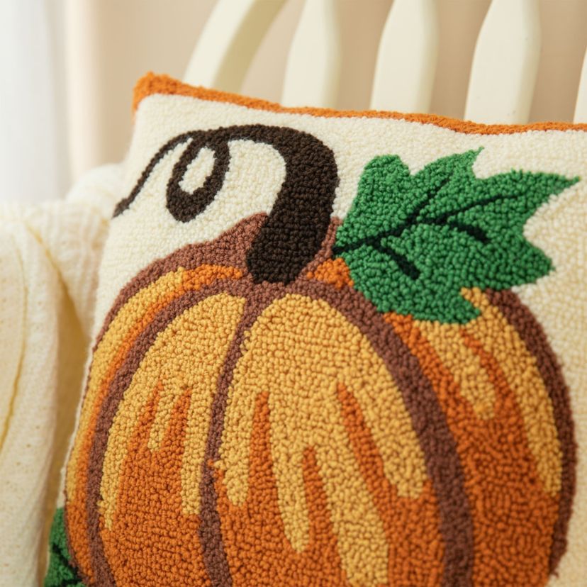 14H Fall Hooked Pumpkin  Pillow