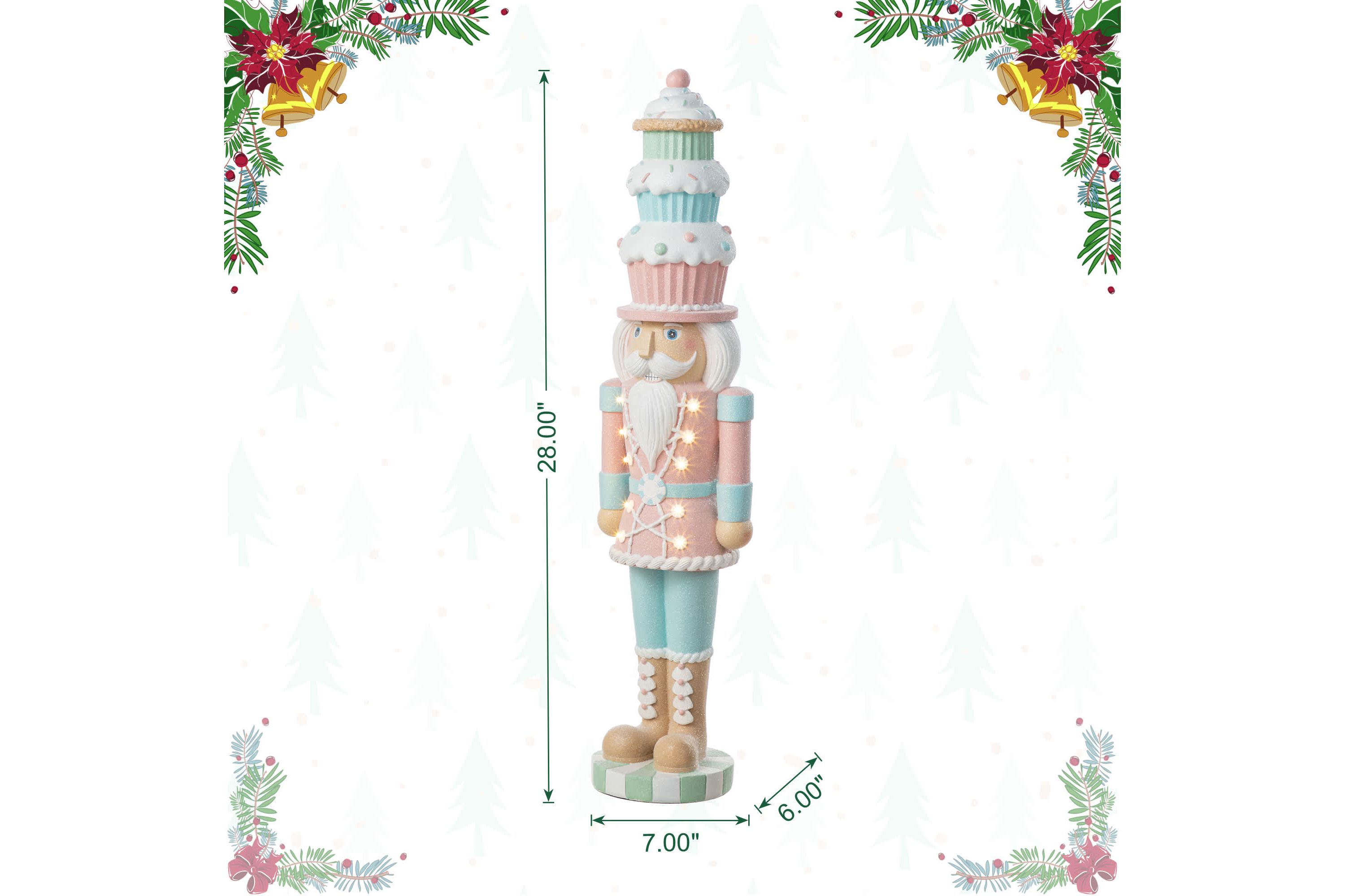 28"H Lighted Macaron Pink and Blue Resin Christmas Cupcake Nutcracker Porch Decor w/Timer