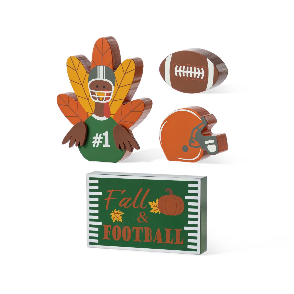 5.75"H S/4 Thanksgiving Wooden Turkey Table Decor Set