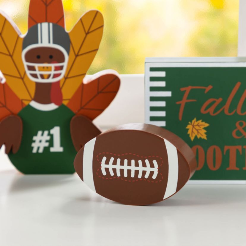 5.75"H S/4 Thanksgiving Wooden Turkey Table Decor Set