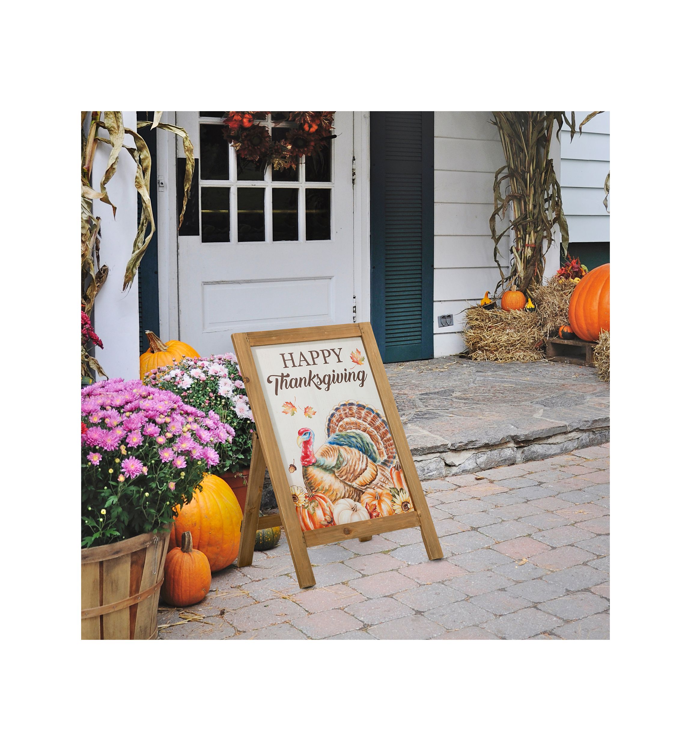 Thanksgiving Wooden Turkey Easel Porch Sign