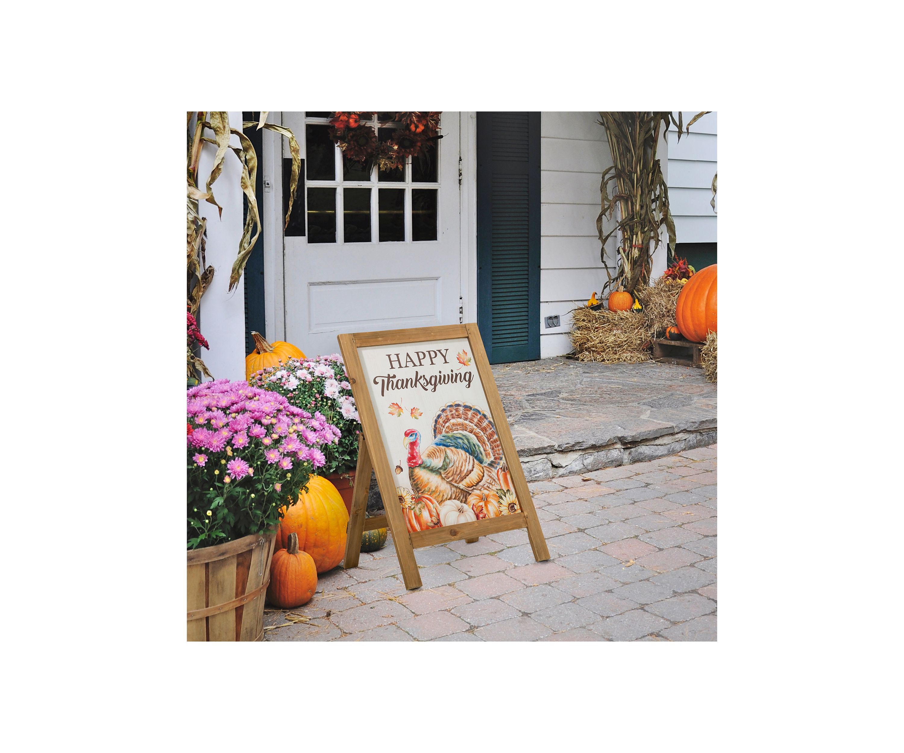 Thanksgiving Wooden Turkey Easel Porch Sign