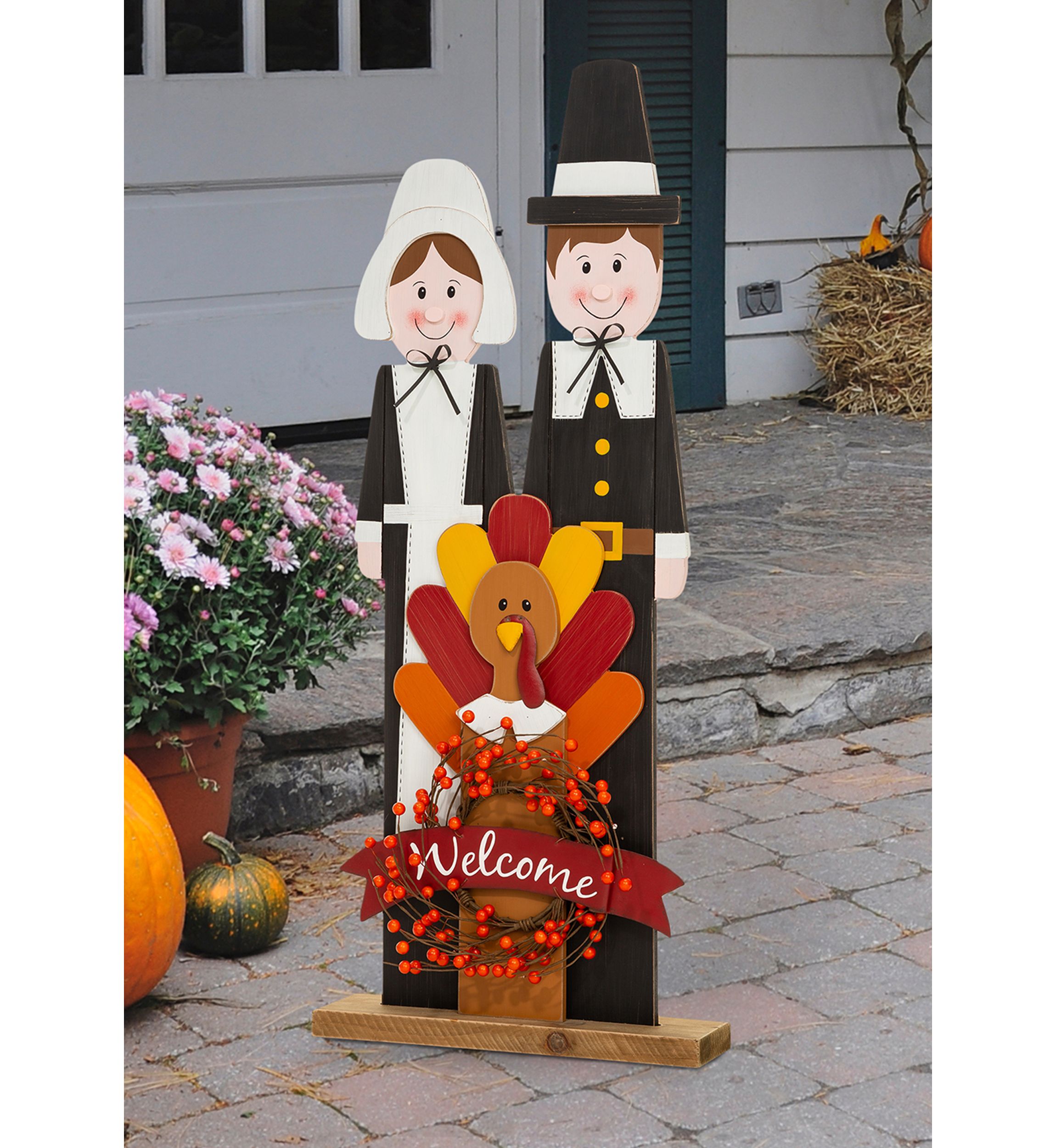 Thanksgiving Wooden Pilgrim Couple Porch Décor