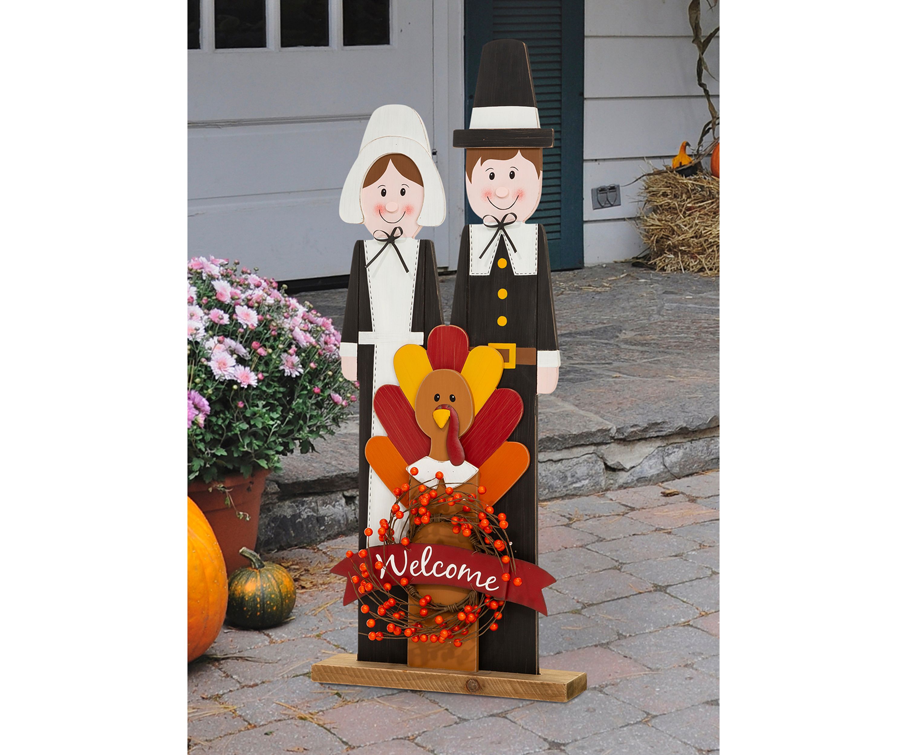Thanksgiving Wooden Pilgrim Couple Porch Décor