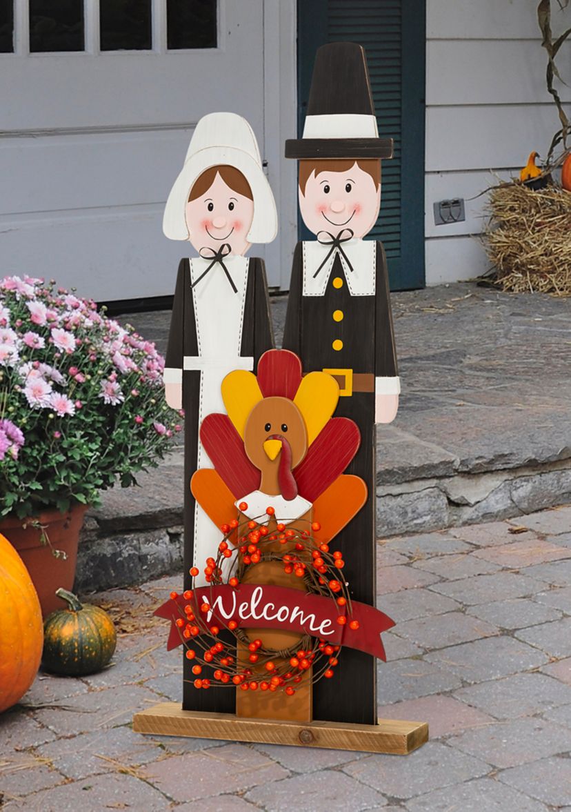 Thanksgiving Wooden Pilgrim Couple Porch Décor