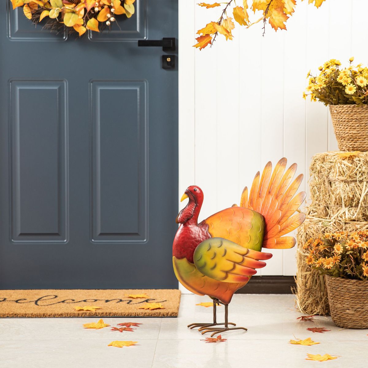 21.5"H Thanksgiving Metal Turkey Porch Decor