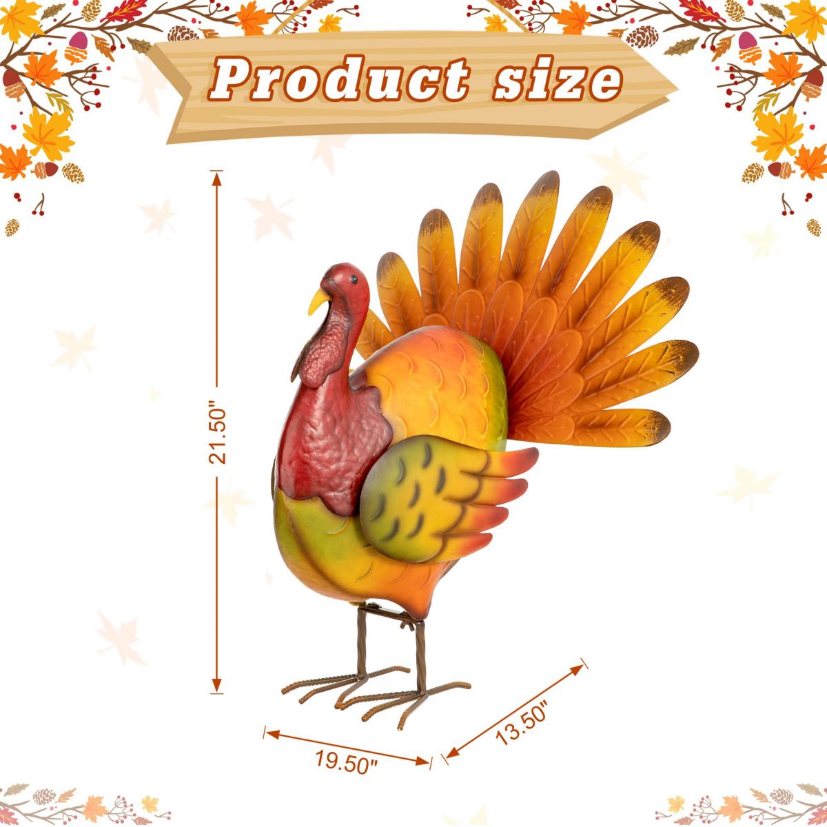 21.5"H Thanksgiving Metal Turkey Porch Decor