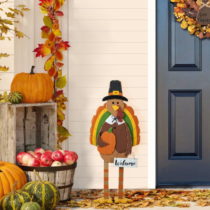 30.25"H Thanksgiving Wooden Turkey Porch Decor