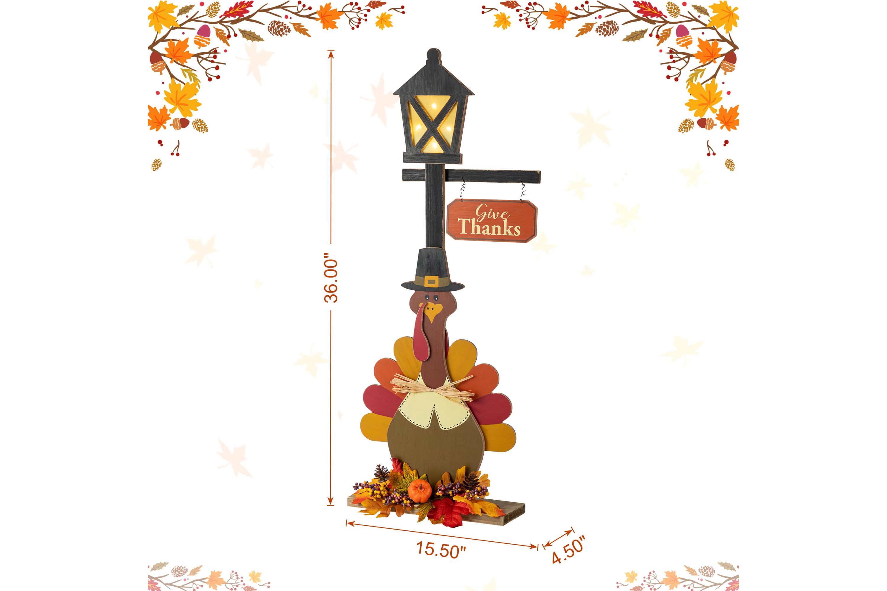 36"H Thanksgiving Lighted Wooden Turkey Lamp Post Porch Decor(KD)